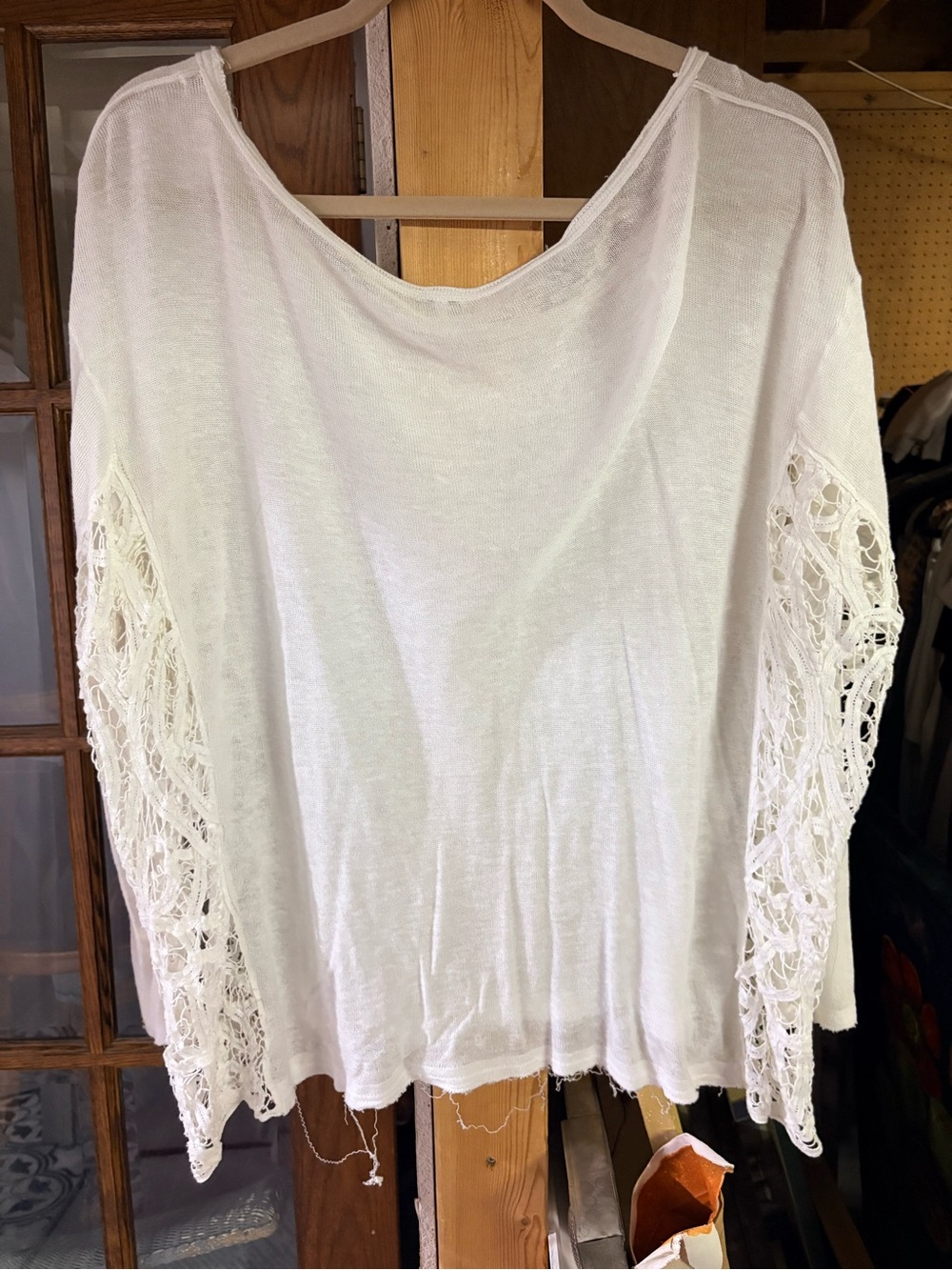 Free People White Crochet-Sleeve Tunic Top